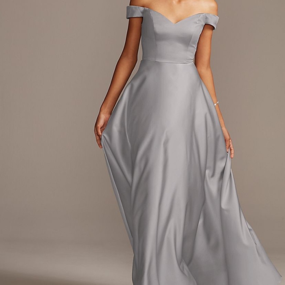 Davids Bridal off the should bridesmaid dress
